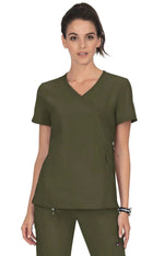 koi koi Lite Philosophy Women's 3-Pocket Mock-Wrap Scrub Top Olive Green / XXS
