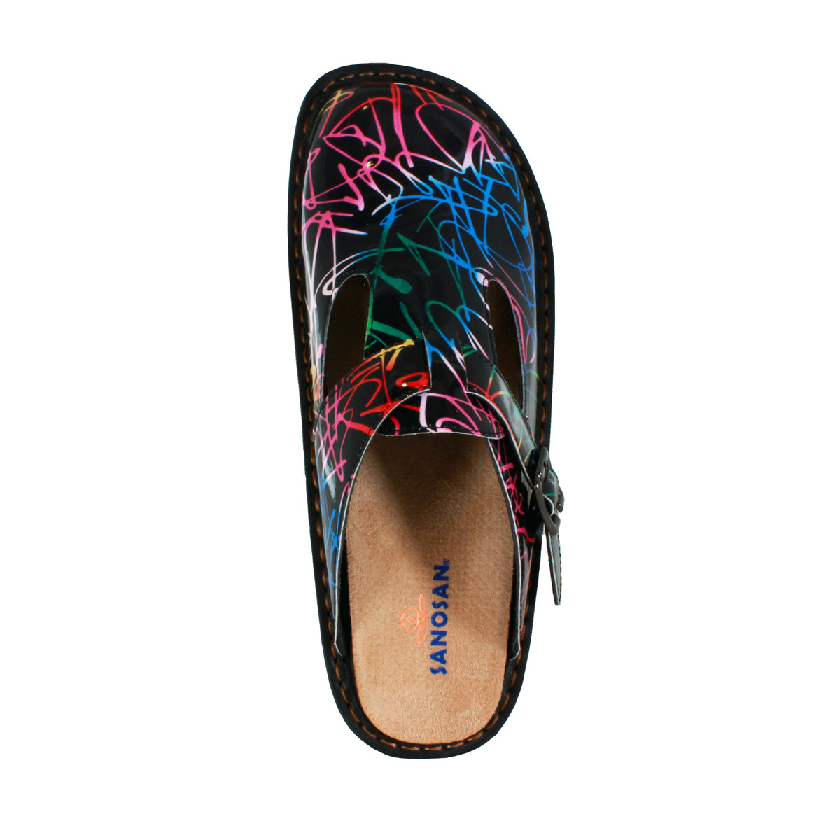 Sanosan Bella Comfort Slip-On Clogs in Black Combo print