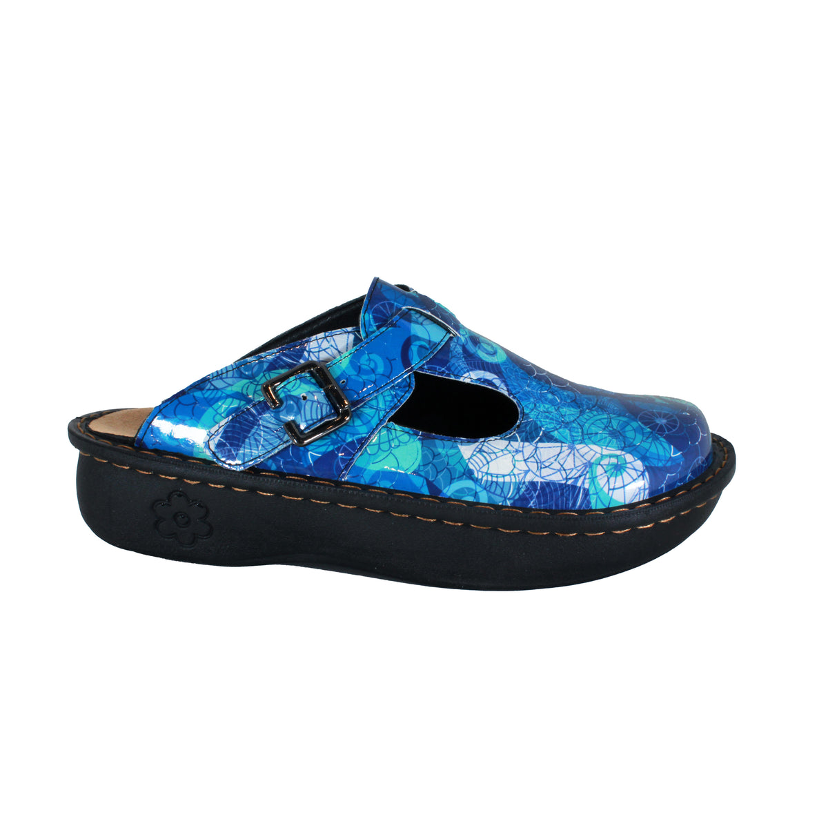 Sanosan Bella Comfort Slip-On Clogs in Blue Loop print