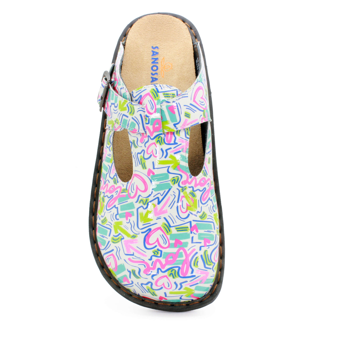 Sanosan Bella Comfort Slip-On Clogs in Heart Scribble