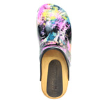 BJORK Maja Wood Graffiti II Leather Clogs