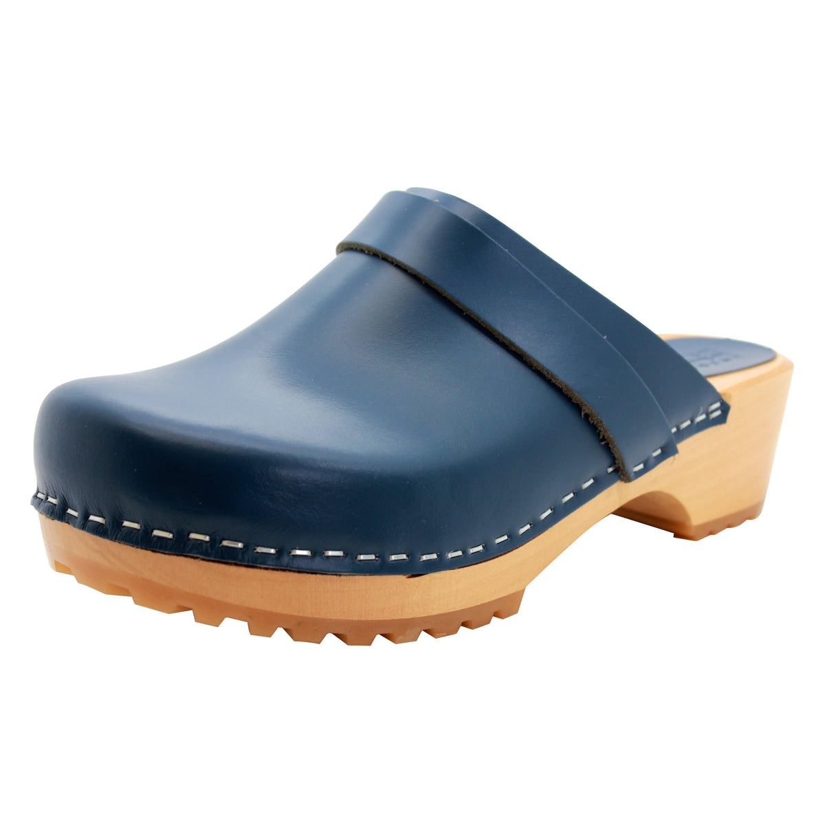 KLÄGN KLÄGN Tuva Wood Open Back Grip Cobalt Veg Tan Leather Clogs