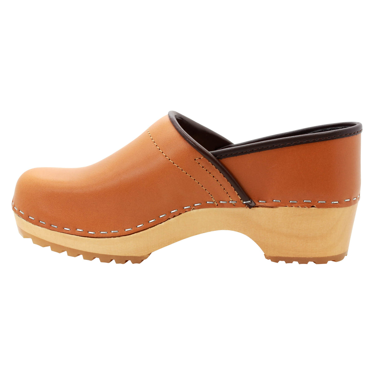 KLÄGN KLÄGN Tindra Wood Closed Back Grip Caramel Veg Tan Leather Clogs