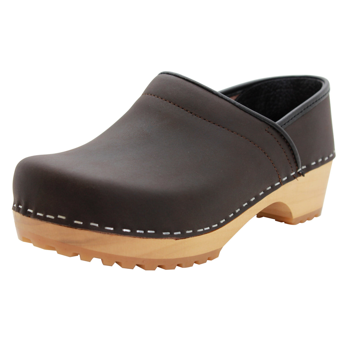 KLÄGN KLÄGN Tindra Wood Closed Back Grip Brown Leather Clogs