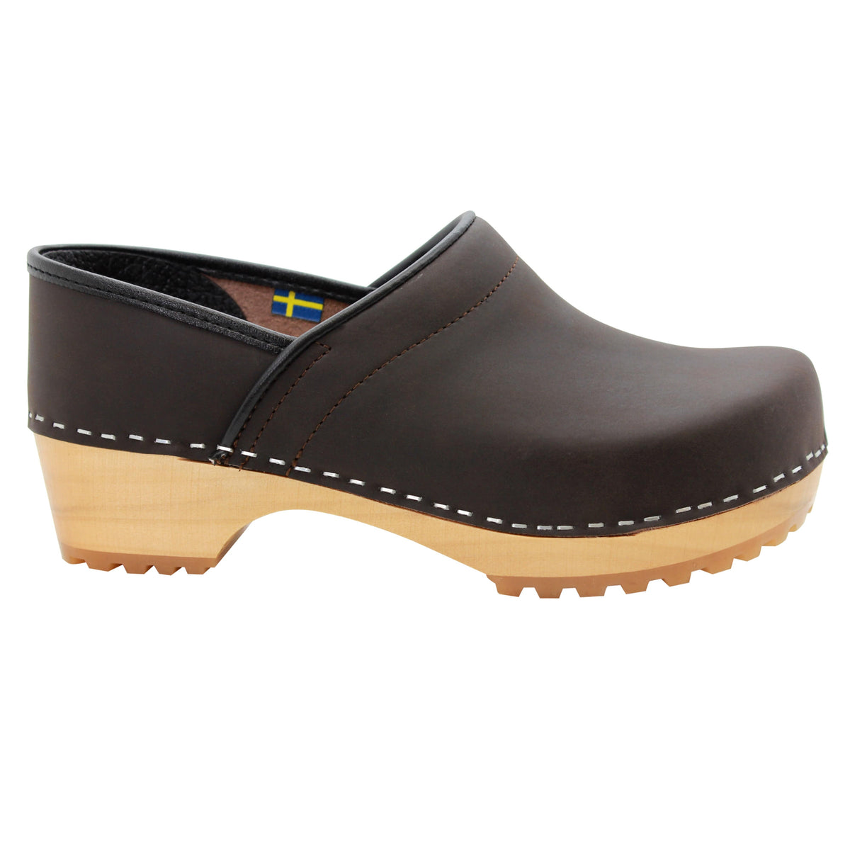 KLÄGN KLÄGN Tindra Wood Closed Back Grip Brown Leather Clogs