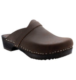 BJORK 610604-3-42 KLÄGN Men's Axel Leather Open Back Wooden Clogs Brown / EU-42