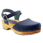 KLÄGN 654333-75-36 KLÄGN ALMA Swedish Wood Clog Leather Sandals in Navy Navy / EU-36