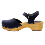 KLÄGN KLÄGN ALMA Swedish Wood Clog Leather Sandals in Navy