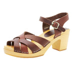 BJORK BJORK ULLA Swedish Wood Clog Sandals in Brown Leather