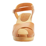 KLÄGN KLÄGN Duve Mid-heel Leather Peep Toe Wooden Clog Sandals