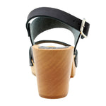 BJORK BJORK MARIE Swedish Wood Clog Sandals in Black Leather