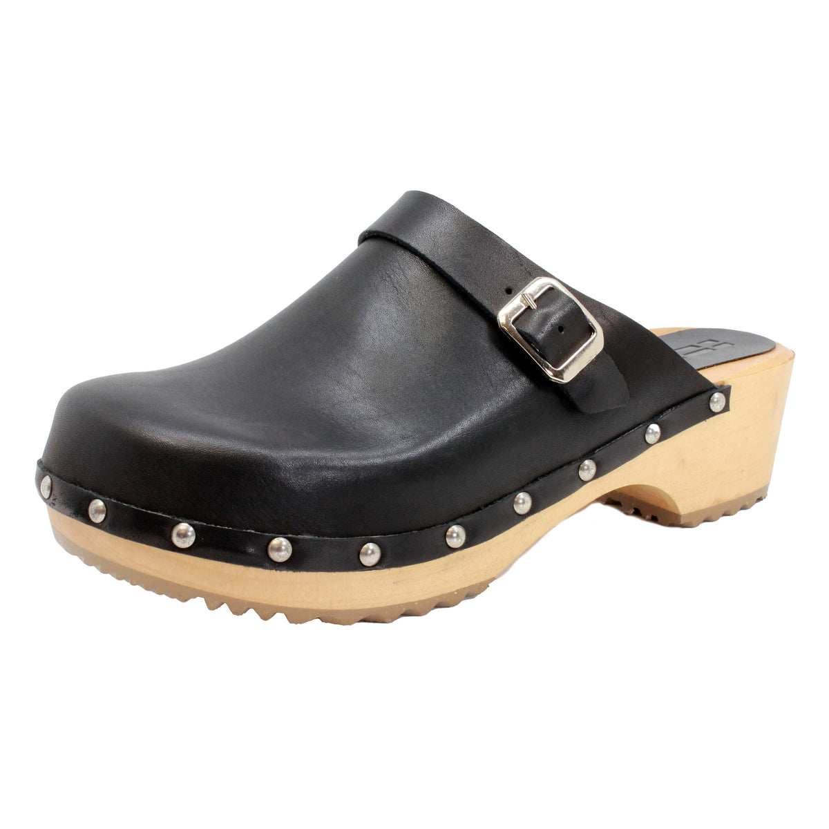 BJORK BJORK Anna Wood Open Back Full Grain Natural Leather Clogs