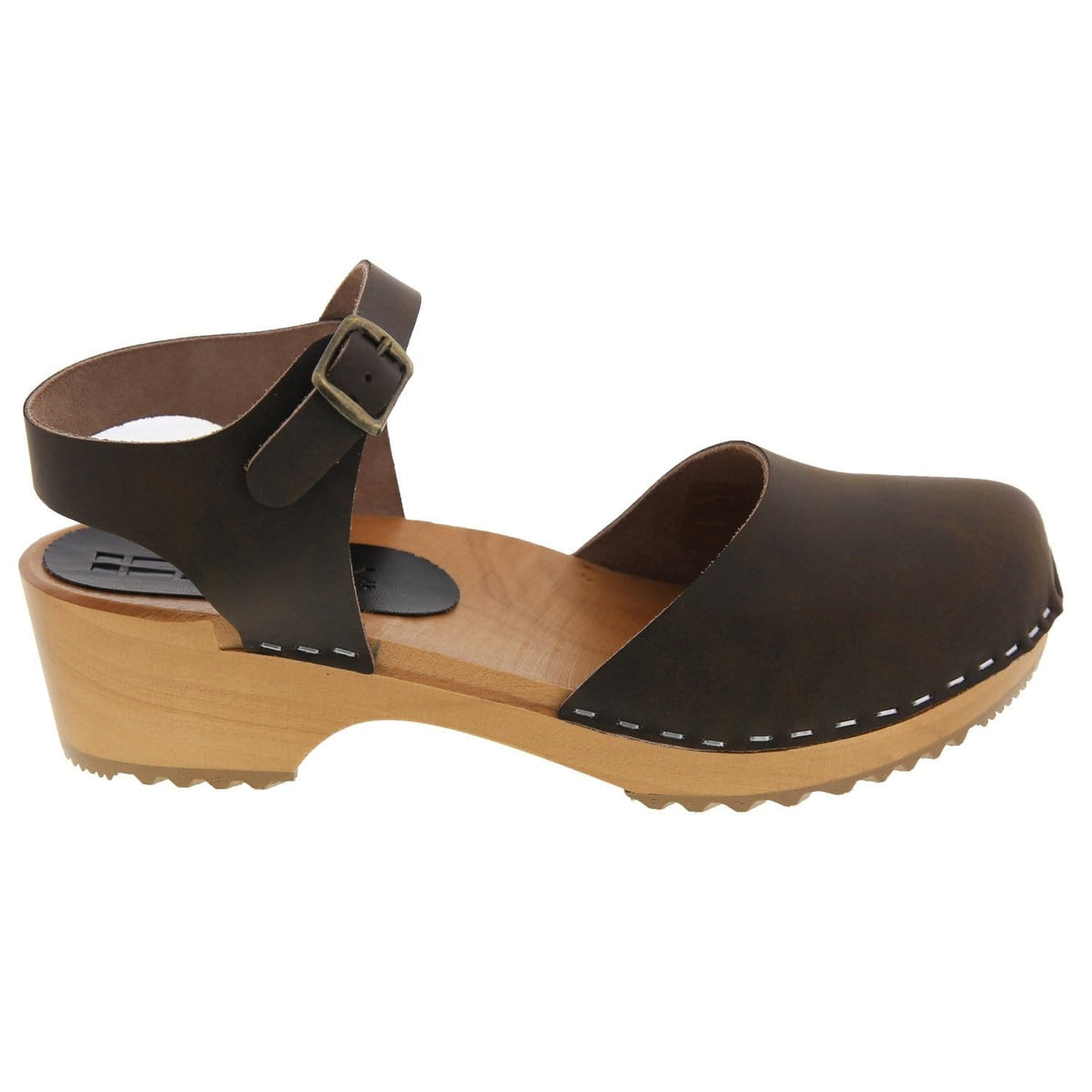 BJORK BJORK ALMA Swedish Wood Clog Brown Leather Sandals
