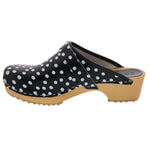 BJORK BJORK Emma Wood Open Back Black Polka Dots Leather Clogs - CLOSEOUT