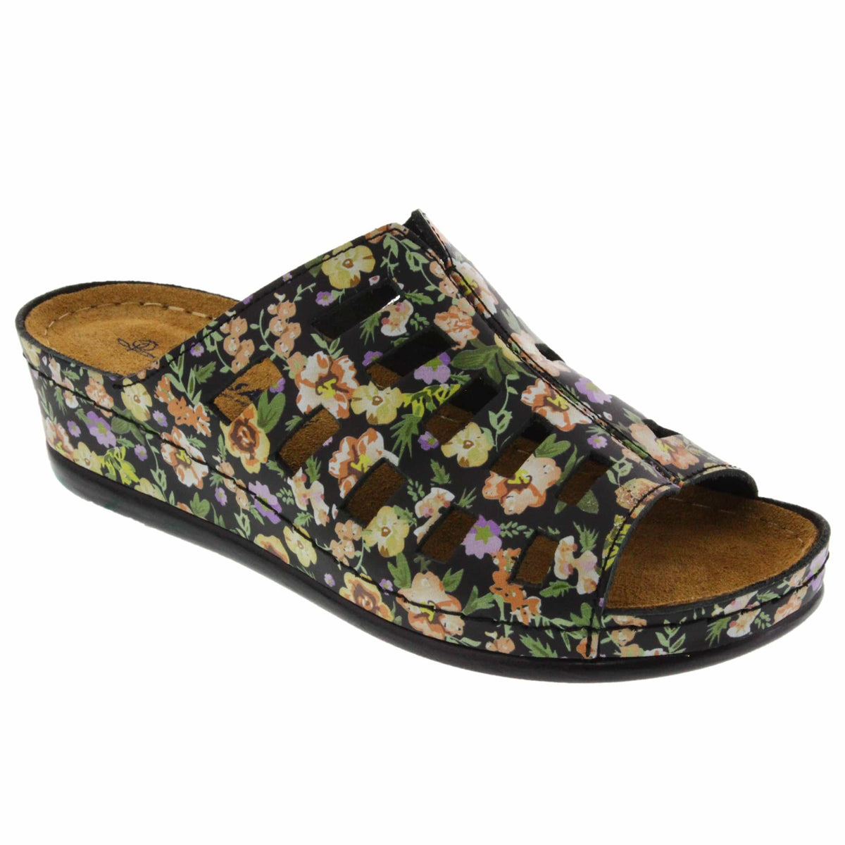 Sanosan 518205-9141-38 SANOSAN Slide Open Back Sandal Sample Sale - SAVE $$$ Doris / Black Flowers / EU-38