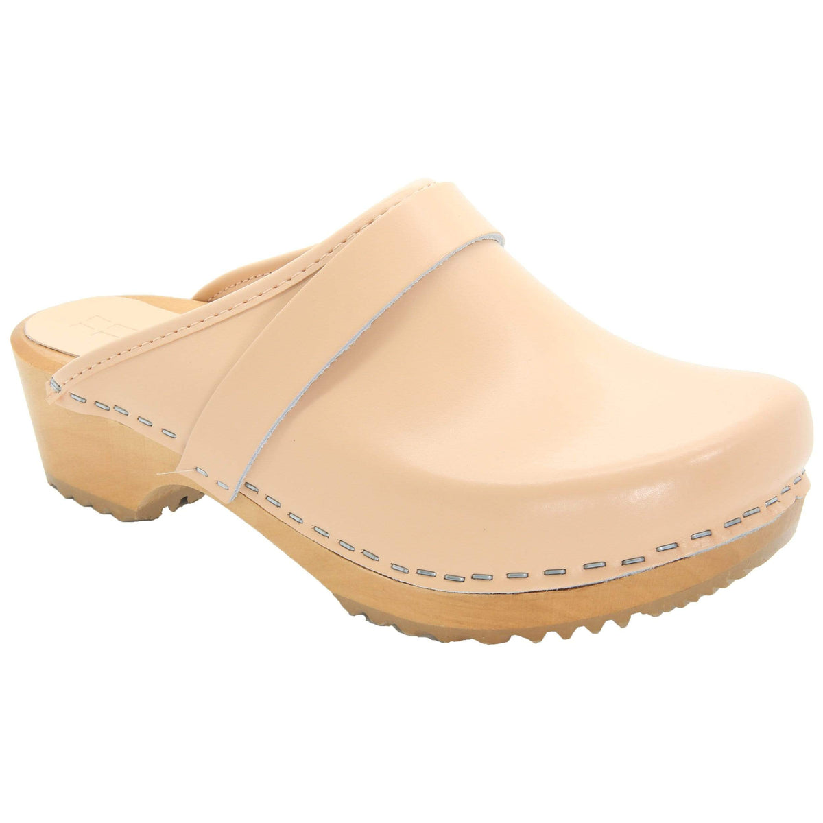BJORK 600000-14-36 BJORK Maja Wood Open Back Clogs in Nude Leather Nude / EU-36