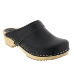 BJORK BJORK Maja Wood Open Back Black Leather Clogs