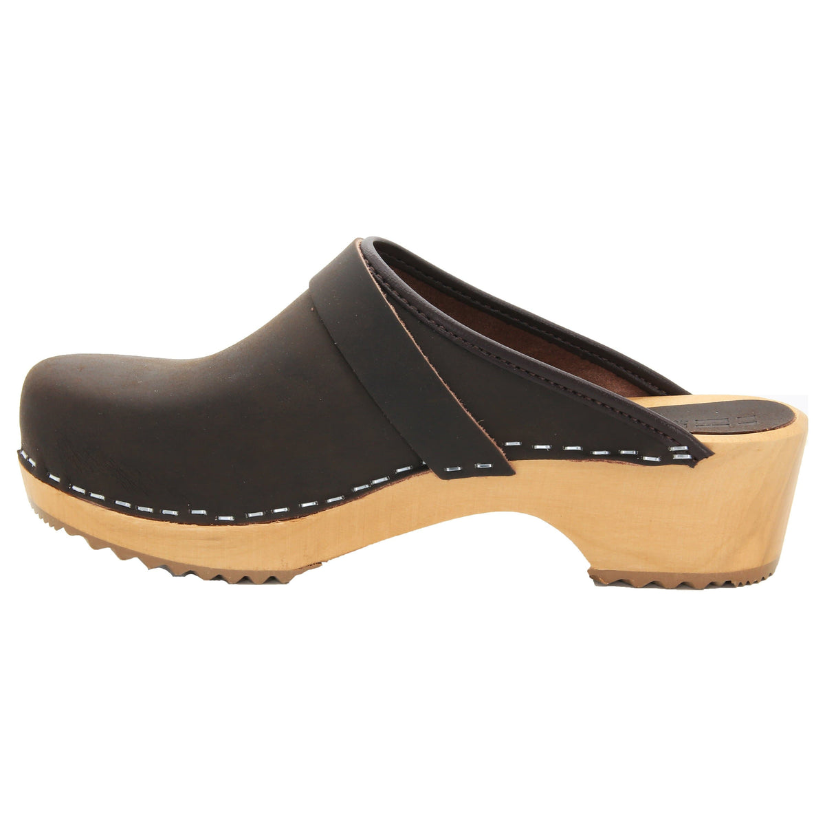 BJORK BJORK Maja Wood Open Back Brown Oiled Leather Clogs