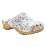 BJORK 600003-90-36 BJORK Linnea Wood Open Back Flower Print Leather Clogs Multi / EU-36