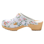 BJORK BJORK Linnea Wood Open Back Flower Print Leather Clogs