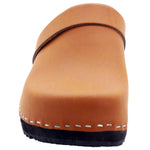 BJORK BJORK Maja Wood Open Back Leather Clogs in Cognac