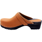 BJORK BJORK Maja Wood Open Back Leather Clogs in Cognac