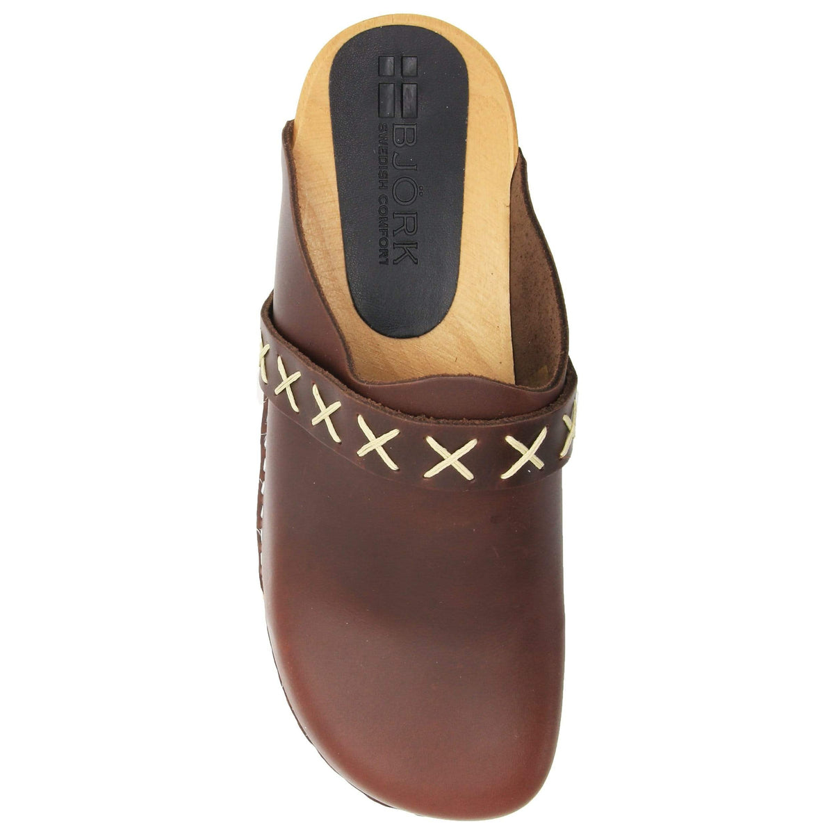 BJORK BJORK Pixie Wood Open Back Full Grain Leather Clogs
