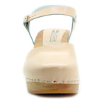 BJORK BJORK MARGARETA Swedish Wood Clog Sandals in Ivory Leather