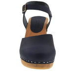BJORK BJORK MARGARETA Swedish Wood Clog Sandals in Navy Oiled Leather