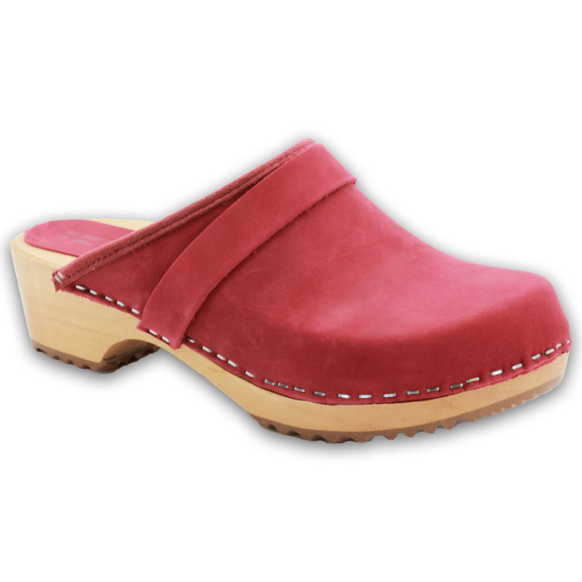 BJORK 600012-47-36 BJORK Maja Wood Open Back in Berry Nubuck Leather - CLOSEOUT Berry / EU-36