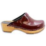BJORK BJORK LEIA Wood Classic Open Back Maroon Patent Leather Clogs - CLOSEOUT