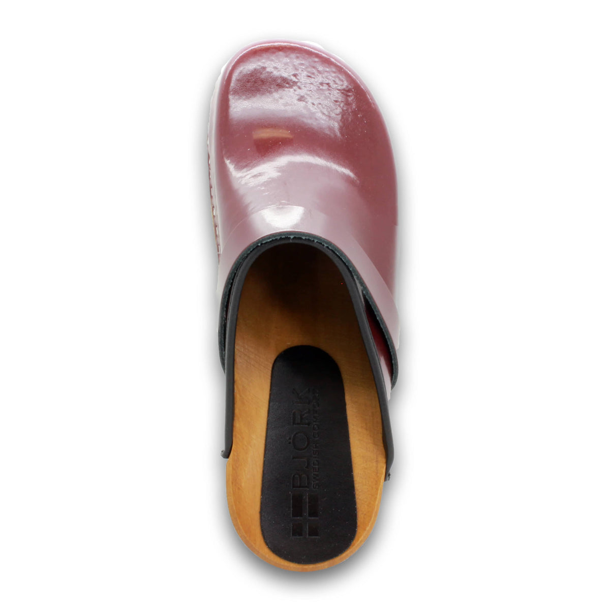BJORK BJORK LEIA Wood Classic Open Back Maroon Patent Leather Clogs - CLOSEOUT