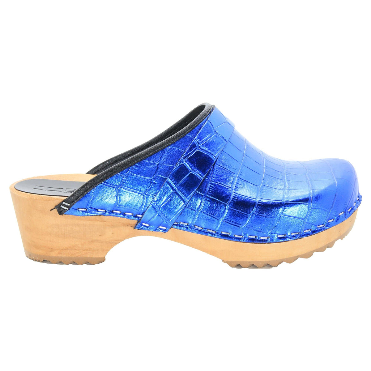BJORK BJORK Maja Wood Open Back Croco Print Leather Clogs
