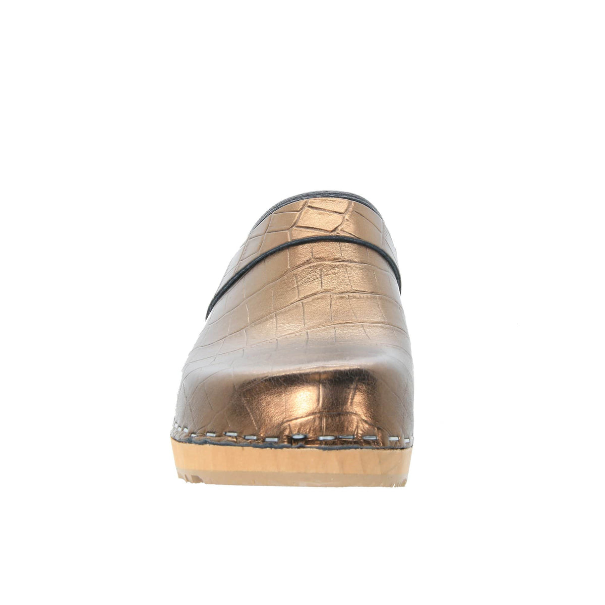 BJORK BJORK Maja Wood Open Back Croco Print Leather Clogs