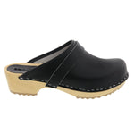 BJORK BJORK Maja Wood Open Back Black Leather Clogs