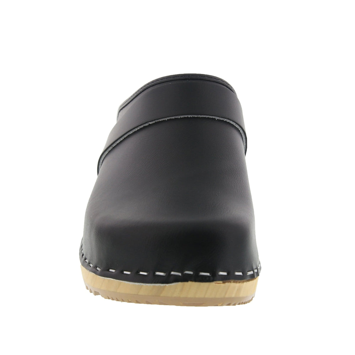 BJORK BJORK Maja Wood Open Back Black Leather Clogs