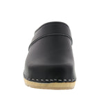 BJORK BJORK Maja Wood Open Back Black Leather Clogs