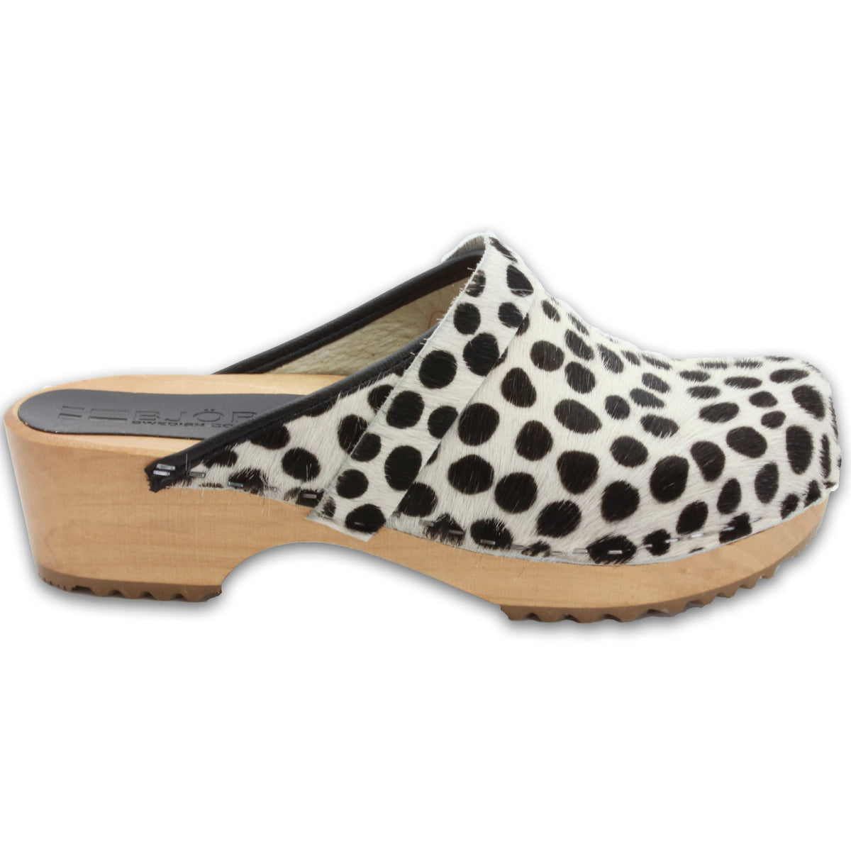 BJORK BJORK Safari Wood Open Back Dalmation Clogs