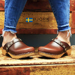 BJORK BJORK Pixie Wood Open Back Full Grain Leather Clogs