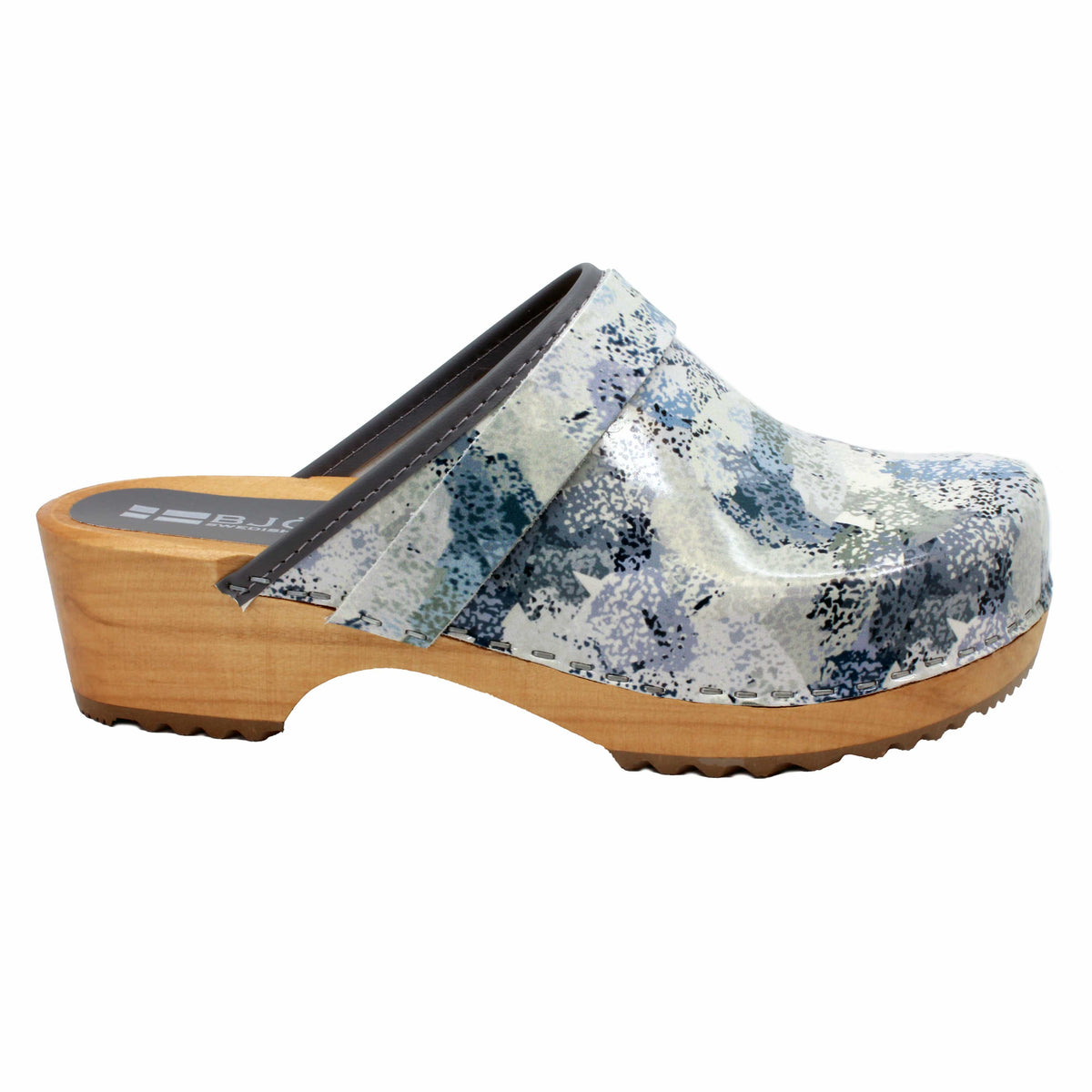 BJORK BJORK Maja Wood Abby Printed Leather Clogs