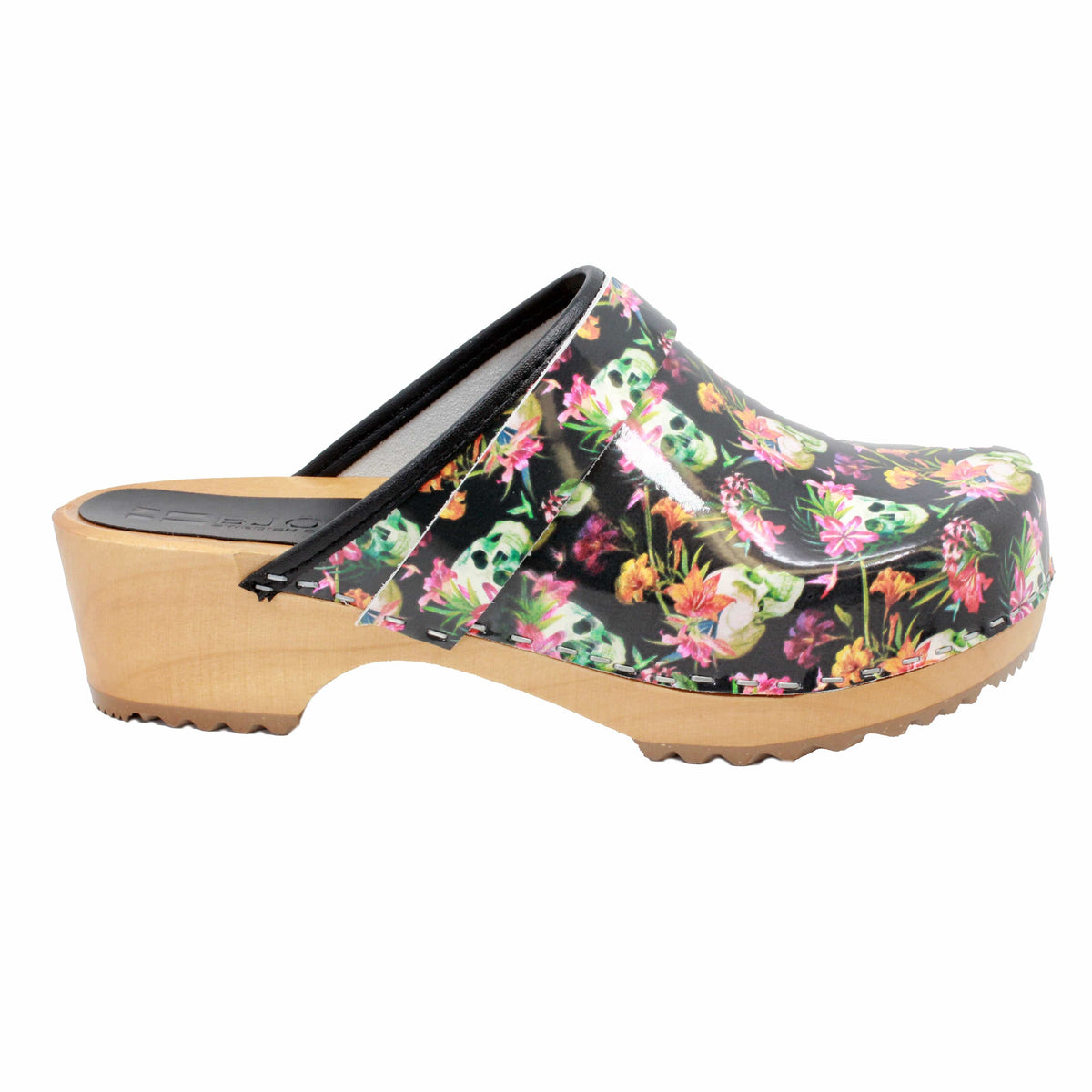 BJORK BJORK Maja Wood Moa Printed Leather Clogs