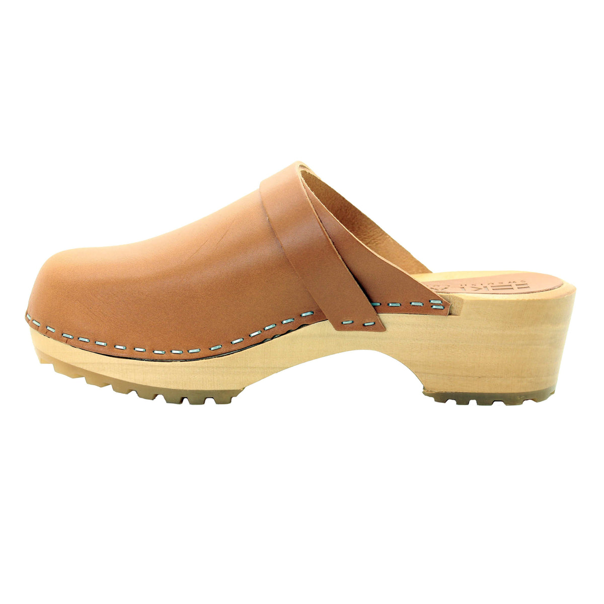 KLÄGN KLÄGN Tuva Wood Open Back Grip Caramel Veg Tan Leather Clogs