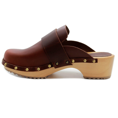 KLÄGN KLÄGN Helvi Wood Open Back Full Grain Leather Clogs w/light sole