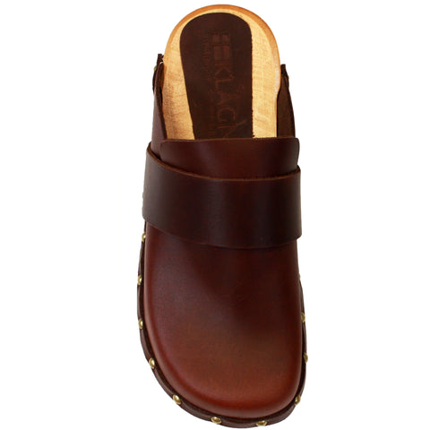 KLÄGN KLÄGN Helvi Wood Open Back Full Grain Leather Clogs w/light sole