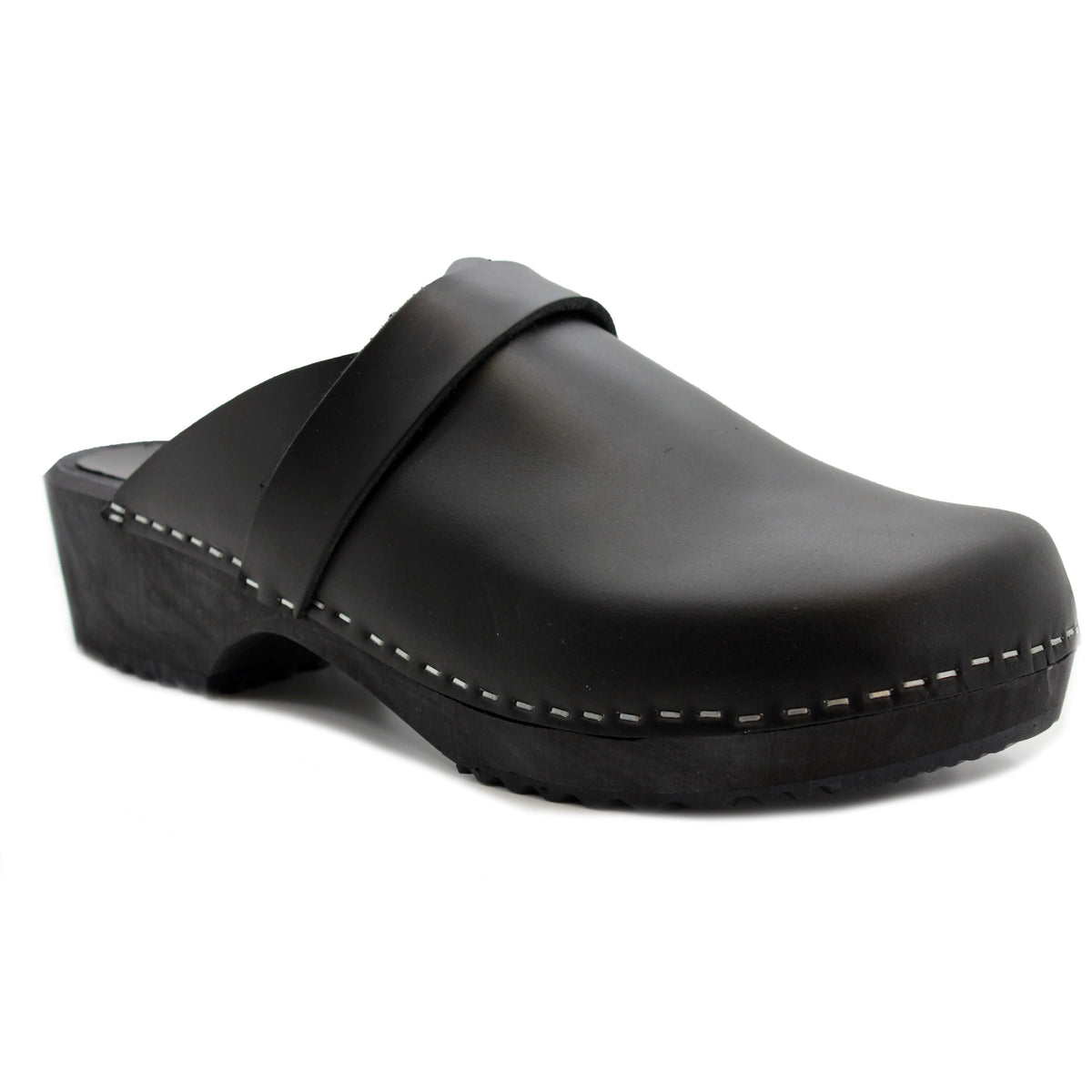 KLÄGN 610604-2-42 KLÄGN Men's Axel Leather Open Back Wooden Clogs Black / EU-42
