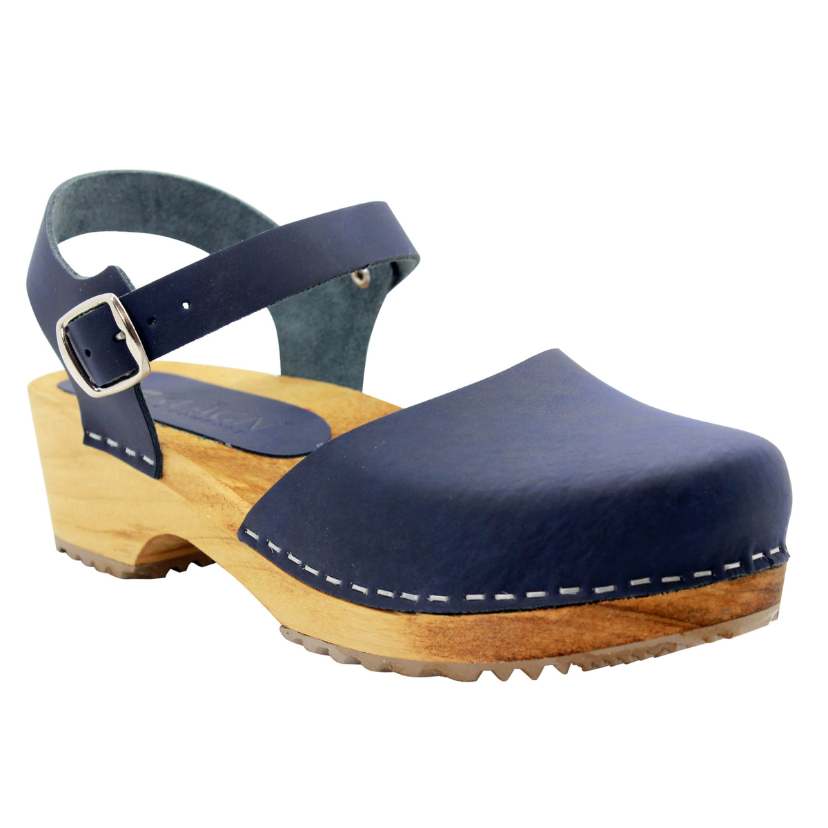 KLÄGN 654333-75-36 KLÄGN ALMA Swedish Wood Clog Leather Sandals in Navy Navy / EU-36