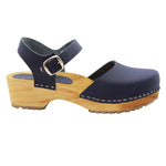 KLÄGN KLÄGN ALMA Swedish Wood Clog Leather Sandals in Navy
