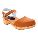 BJORK 654333-6-36 BJORK ALMA Swedish Wood Clog Cognac Leather Sandals Cognac / EU-36