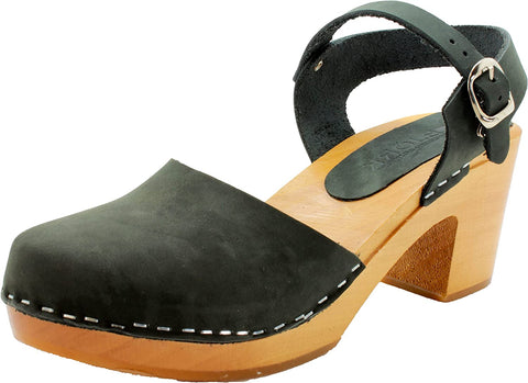 BJORK BJORK MARGARETA Swedish Wood Clog Sandals in Forest Green Oiled Leather