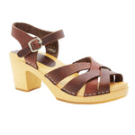 BJORK BJORK ULLA Swedish Wood Clog Sandals in Brown Leather